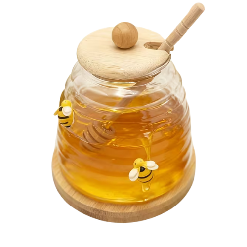 Glass Honey Jar with Wooden Dipper