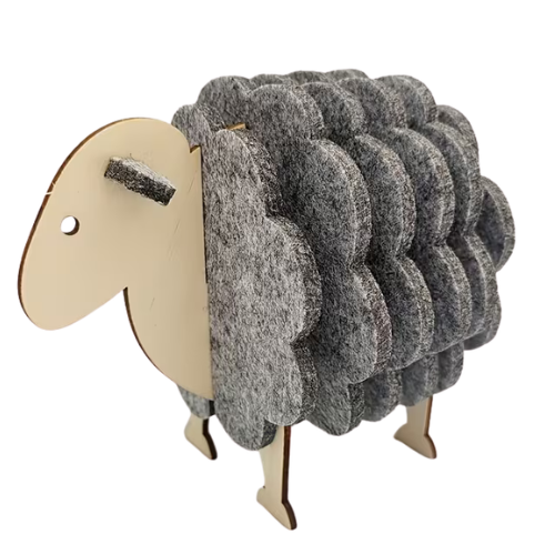 Felt Sheep Coaster Set with Holder (gray)