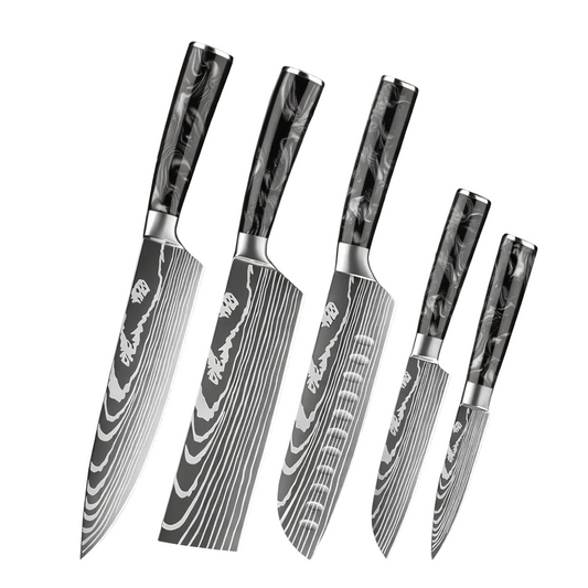 Black Resin Chef Knife Set - 5 Piece Professional Kitchen Knife Set