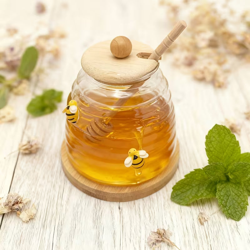 Glass Honey Jar with Wooden Dipper