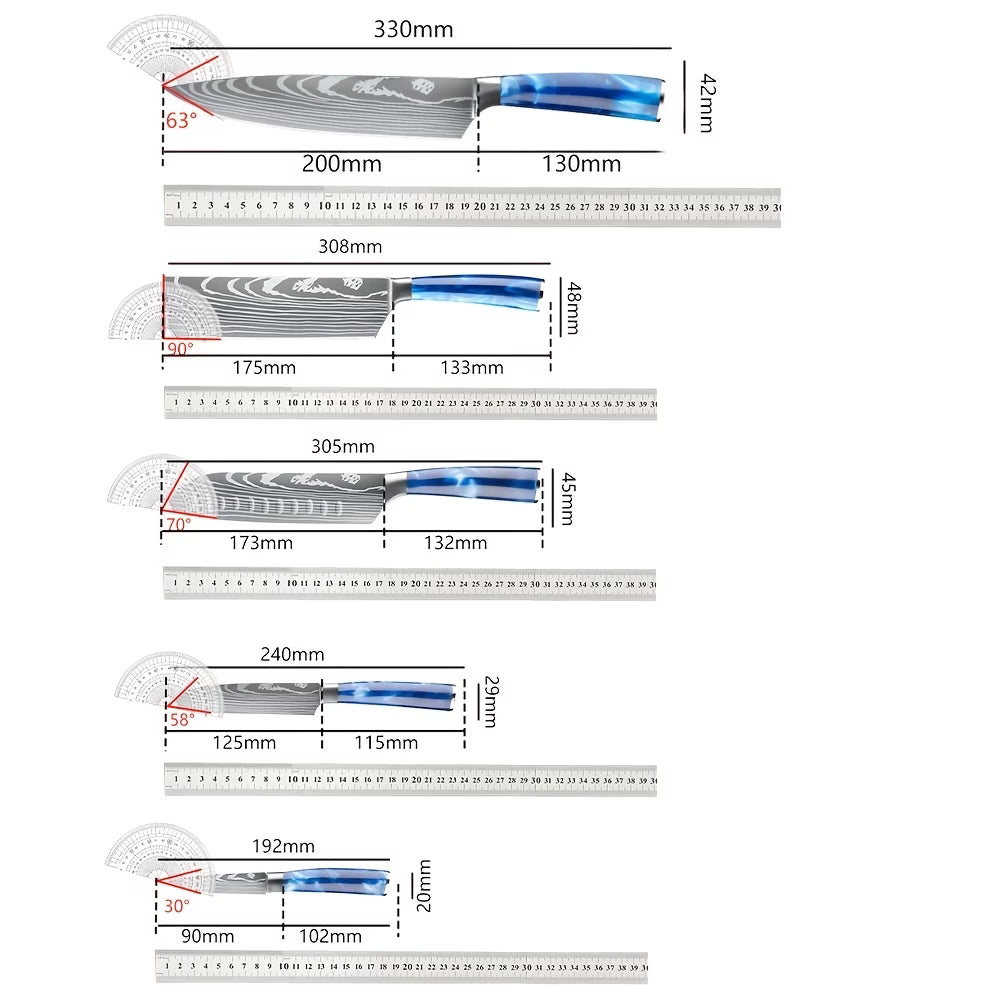 Blue Resin Chef Knife Set - 5 Piece Professional Kitchen Knife Set