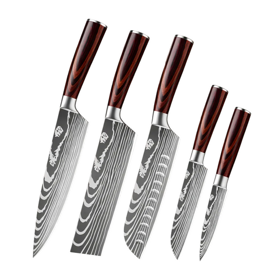 Wooden Chef Knife Set - 5 Piece Professional Kitchen Knife Set