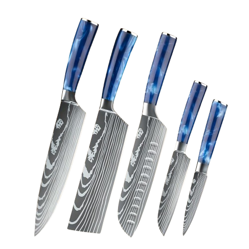 Blue Resin Chef Knife Set - 5 Piece Professional Kitchen Knife Set
